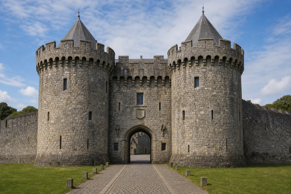Photo of a medieval castle gatehouse