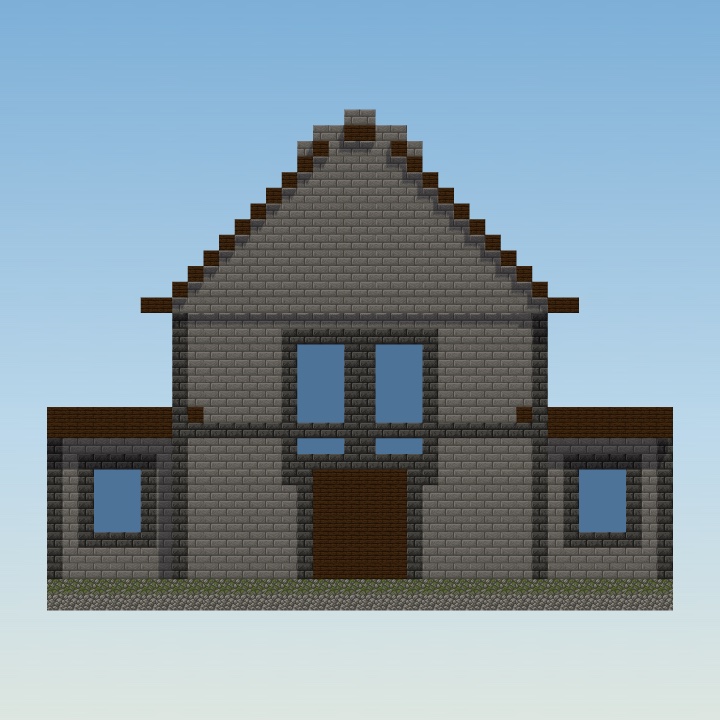 The same stone church rebuilt as a Minecraft structure